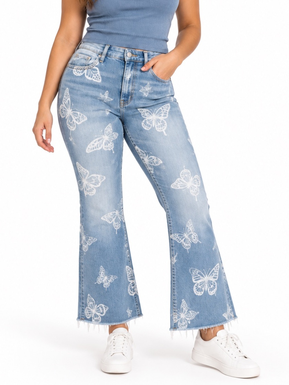 Tinseltown Jeans Size 3/26 Butterfly Print Hi-Rise Flare NWT